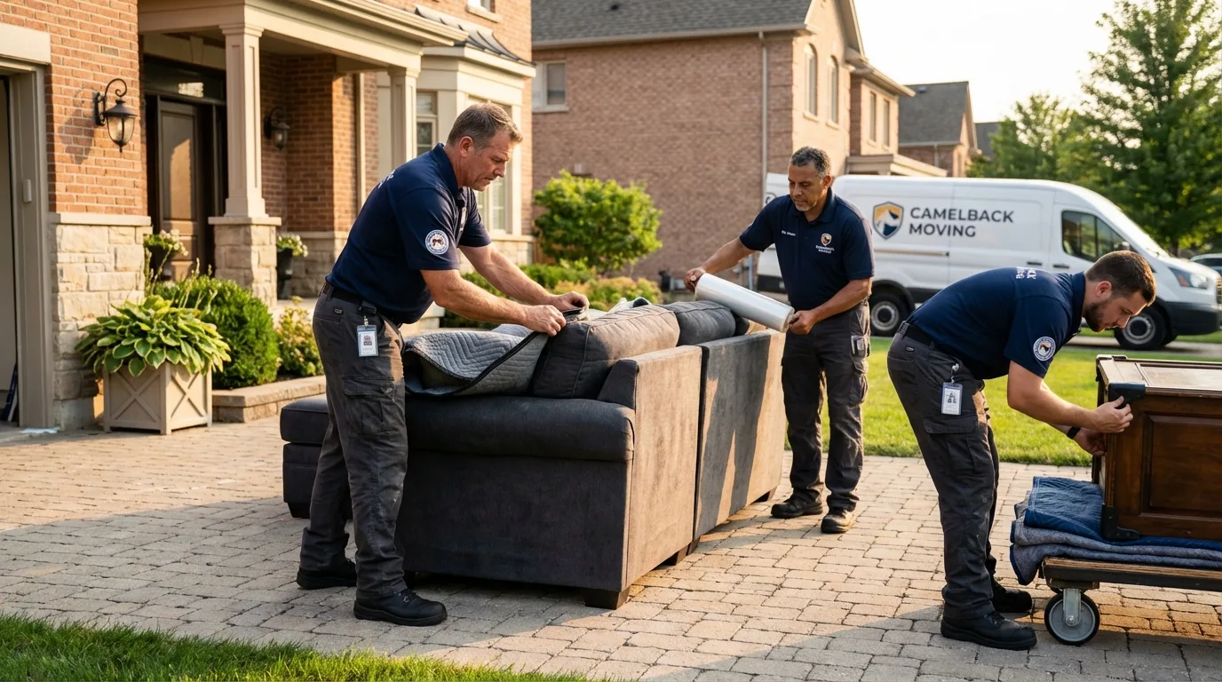 Large estate moving crew wrapping furniture in Athens, GA
