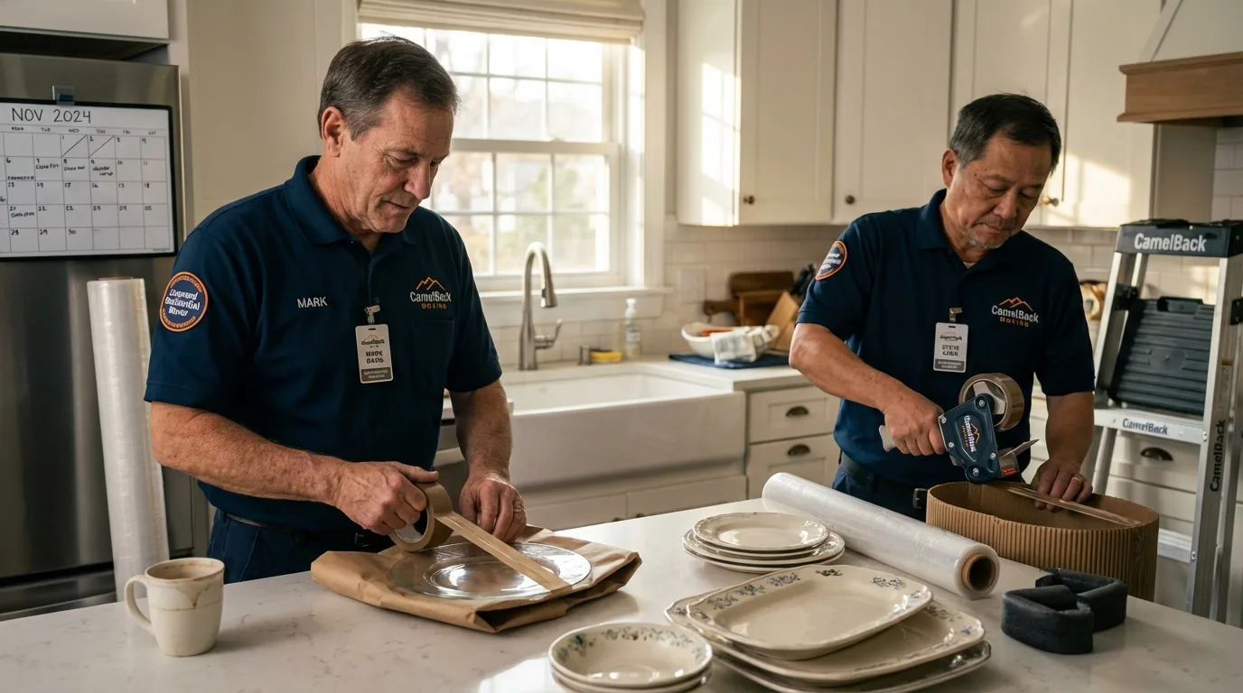 Professional crew packing kitchen dishware in Athens, GA